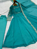 NEW FANCY EMBROIDERY SEQUENCE WITH CODING WORK ANARKALI GOWN-PENT WITH DUPATTA