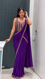 Beautiful Heavy Crep Silk Designer Saree With Embroidery