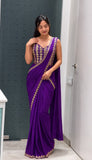 Beautiful Heavy Crep Silk Designer Saree With Embroidery