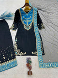 New Fancy Design Pakistani Top - Plazzo And Dupatta Set Fully Stitched