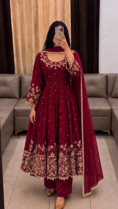 New Designer Faux Georgette With Embroidery Work Gown And Dupatta Set