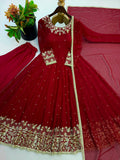 New Designer Faux Georgette With Embroidery Work Gown And Dupatta Set