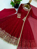 New Designer Faux Georgette With Embroidery Work Gown And Dupatta Set