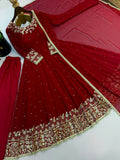 New Designer Faux Georgette With Embroidery Work Gown And Dupatta Set