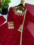 New Designer Faux Georgette With Embroidery Work Gown And Dupatta Set
