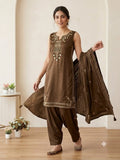 WEDDING AND RAKHI WEAR BEAUTIFUL SEQUENCE EMBROIDERED WORKED TOP SALWAAR WITH DUPATTA