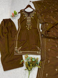 WEDDING AND RAKHI WEAR BEAUTIFUL SEQUENCE EMBROIDERED WORKED TOP SALWAAR WITH DUPATTA