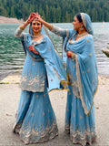 3 PIECES KURTIPLAZZO & DUPATTA WITH ORIGINAL BEADS CUT DANA WORK