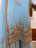 3 PIECES KURTIPLAZZO & DUPATTA WITH ORIGINAL BEADS CUT DANA WORK