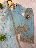 3 PIECES KURTIPLAZZO & DUPATTA WITH ORIGINAL BEADS CUT DANA WORK