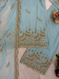 3 PIECES KURTIPLAZZO & DUPATTA WITH ORIGINAL BEADS CUT DANA WORK