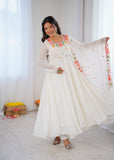 New Designer Faux Georgette With Embroidery Work Gown And Dupatta Set