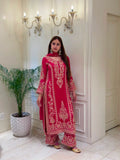 New Designer Faux Georgette With Heavy Embroidery Sequence Work Top-Bottom And Dupatta Set
