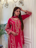 New Designer Faux Georgette With Heavy Embroidery Sequence Work Top-Bottom And Dupatta Set