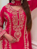 New Designer Faux Georgette With Heavy Embroidery Sequence Work Top-Bottom And Dupatta Set