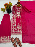 New Designer Faux Georgette With Heavy Embroidery Sequence Work Top-Bottom And Dupatta Set