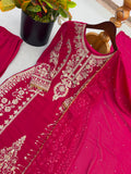 New Designer Faux Georgette With Heavy Embroidery Sequence Work Top-Bottom And Dupatta Set
