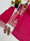 New Designer Faux Georgette With Heavy Embroidery Sequence Work Top-Bottom And Dupatta Set