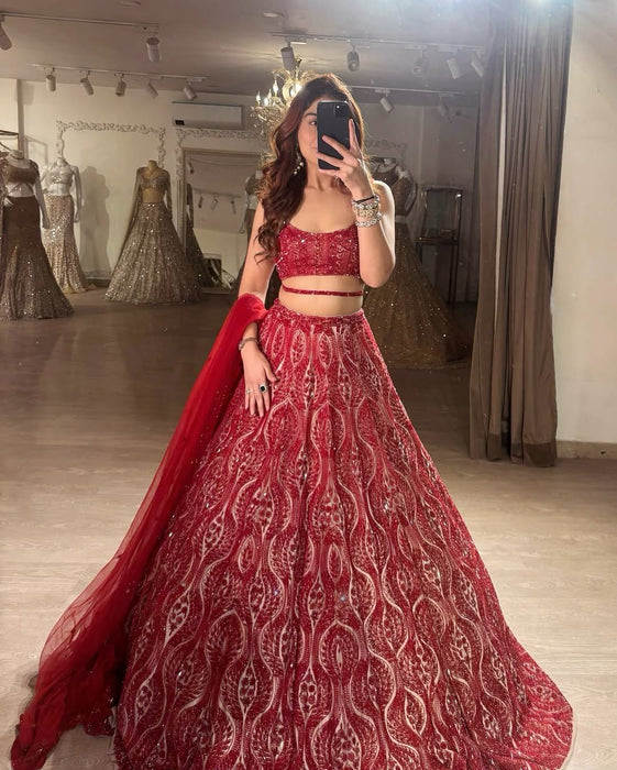 Premium Net Embellished With Beautiful Thread Embroidery Lehenga Choli