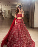 Premium Net Embellished With Beautiful Thread Embroidery Lehenga Choli