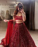 Premium Net Embellished With Beautiful Thread Embroidery Lehenga Choli