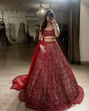 Premium Net Embellished With Beautiful Thread Embroidery Lehenga Choli