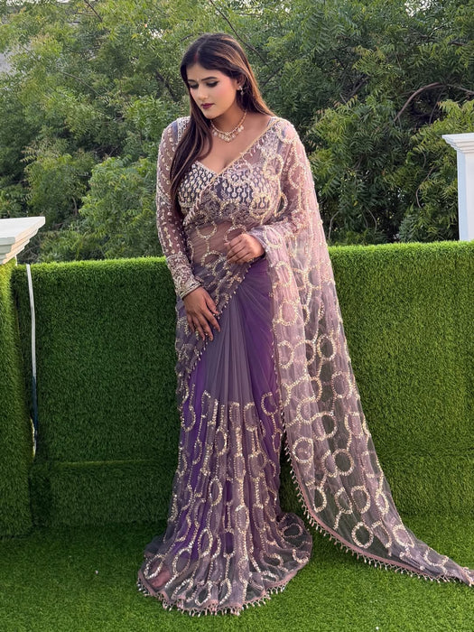 Heavy 5MM Multy & Sequins Embroidery work Beautiful Saree