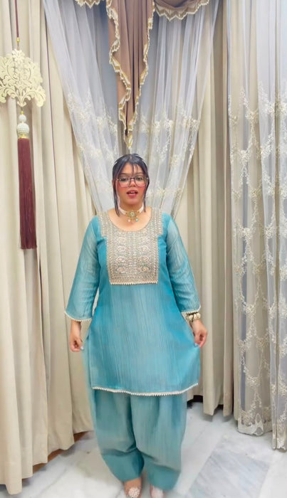 Heavy Crunchy silk With Embroidery Thread Work Salwar Kameez