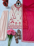 Roman Silk with  Intricate Thread work Beautiful Salwar Kameez