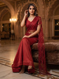 WEDDING SEASON WEAR BEAUTIFUL SEQUENCE EMBROIDERED WORKED READY TO WEAR SAREE WITH STITCHED BLOUSE