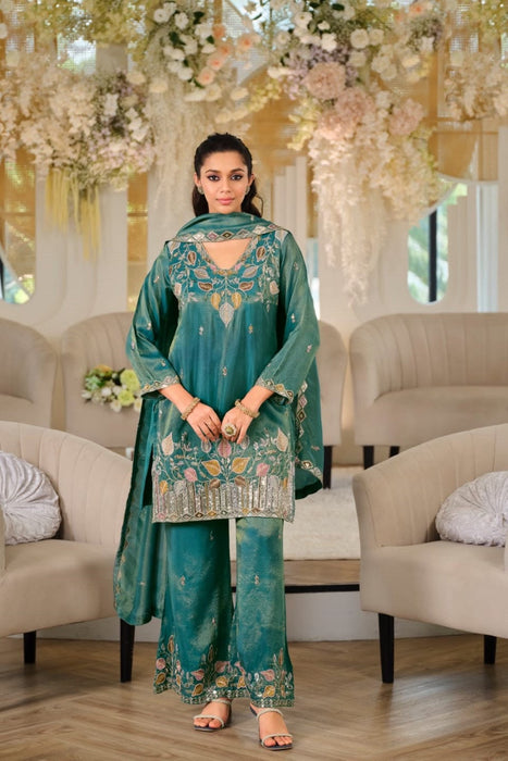 Pure Nc Moss Silk With Embroidery 5 & 3mm Sequence Work Salwar Kameez