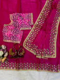 Soft jimmy Satin with Beautiful Sequence embroidery work with lace border Saree
