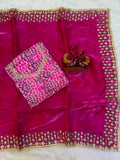 Soft jimmy Satin with Beautiful Sequence embroidery work with lace border Saree