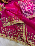 Soft jimmy Satin with Beautiful Sequence embroidery work with lace border Saree
