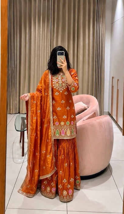 Pure Fendy Silk With Embroidery 5mm Sequence Work Salwar Kameez