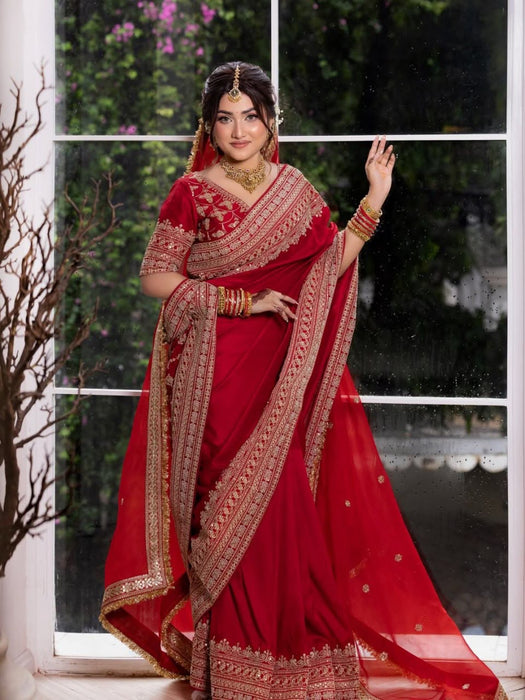 Japan Satin with Intricate Thread & Coding Sequence work Beautiful Saree