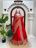 Japan Satin with Intricate Thread & Coding Sequence work Beautiful Saree