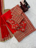 Japan Satin with Intricate Thread & Coding Sequence work Beautiful Saree
