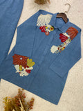 DESIGNER SEQUENCE EMBROIDERED CO-ORD SET IN COTTON DENIM