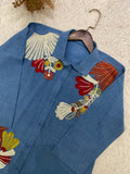 DESIGNER SEQUENCE EMBROIDERED CO-ORD SET IN COTTON DENIM