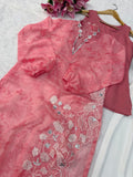 Organza with Digital print with thread with real mirror and Cutwork with Balloon sleeve Salwar Kameez