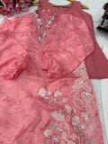 Organza with Digital print with thread with real mirror and Cutwork with Balloon sleeve Salwar Kameez