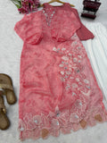 Organza with Digital print with thread with real mirror and Cutwork with Balloon sleeve Salwar Kameez