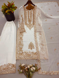 New Faux Georgette With Heavy Embroidery Sequence Work Top-Bottom And Dupatta Set
