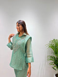 DESIGNER SHIRT PANT WITH HAND EMBROIDERED SHRUG