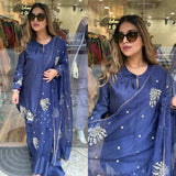 New Designer Party Wear Look Pure Natural Crepe Top & Palazzo With Dupatta set