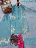 New Designer Party Wear Look Pure Natural Crepe Top & Palazzo With Dupatta set