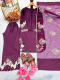 New Designer Party Wear Look Pure Natural Crepe Top & Palazzo With Dupatta set