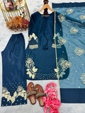 New Designer Party Wear Look Pure Natural Crepe Top & Palazzo With Dupatta set