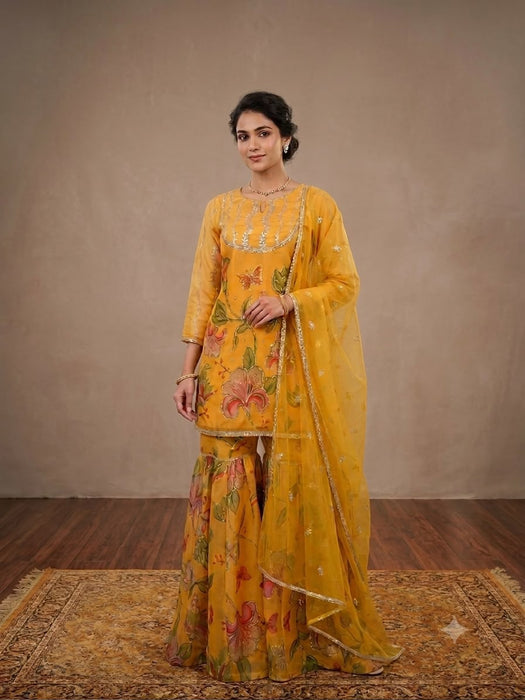 WEDDING SEASON WEAR BEAUTIFUL SEQUENCE EMBROIDERED WORKED TOP SARARA WITH DUPATTA